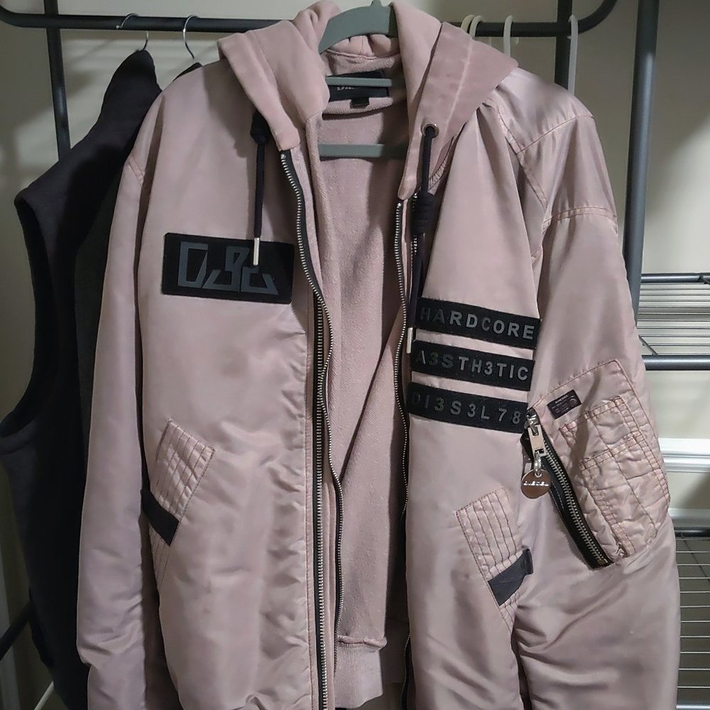 Authentic Diesel Mens Patch Zip Hoodie Bomber Jacket Size Large